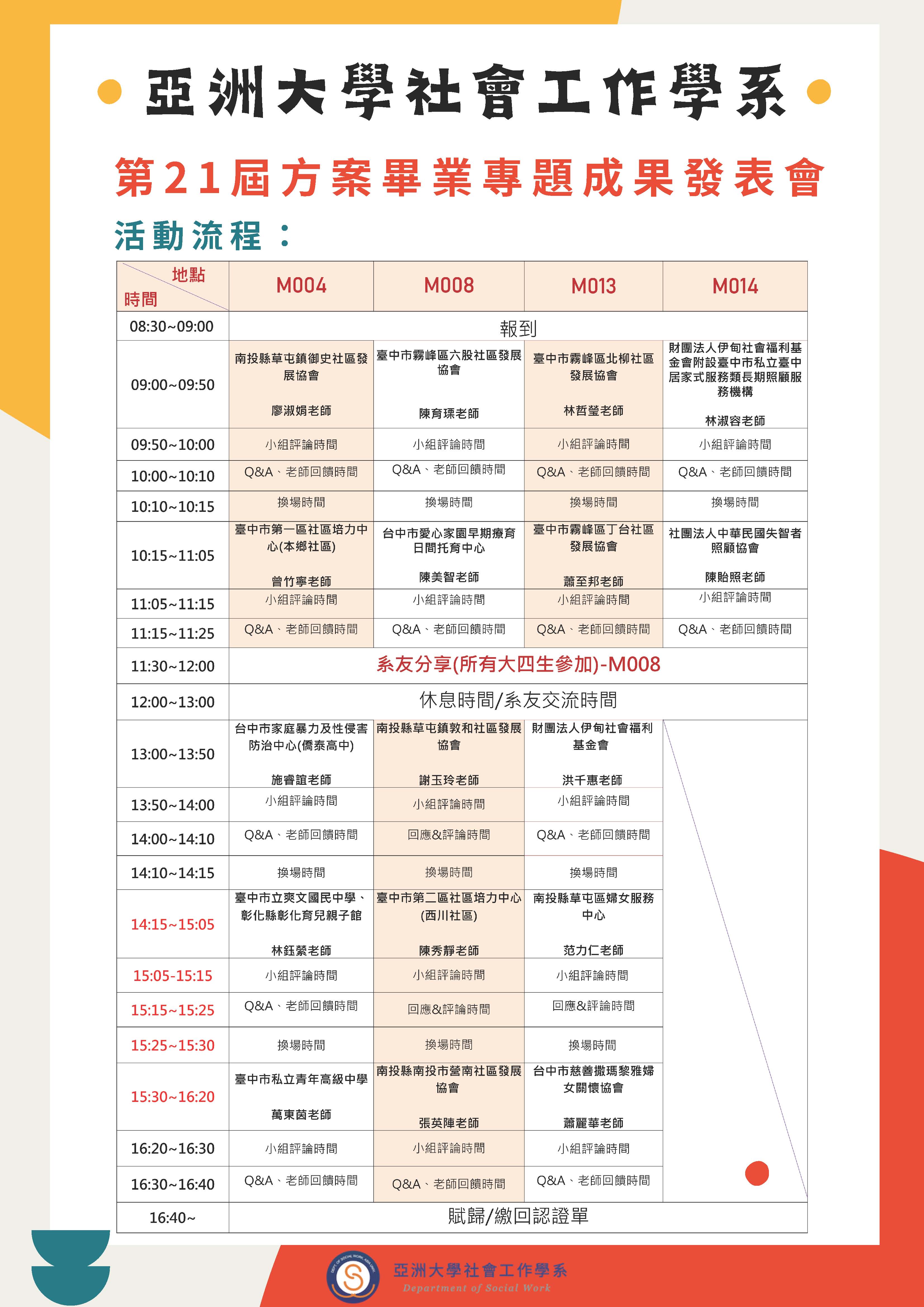 (0226更新)大學部第21屆方案實習畢業專題成果發表會流程